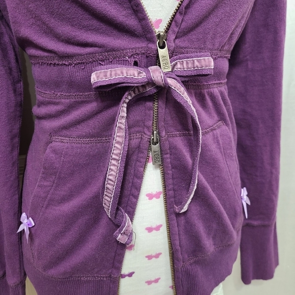♡ Y2K ♡ Aeropostale Purple Waist Tie Double Zip Hooded Babydoll Jacket Hoodie - Picture 8 of 9